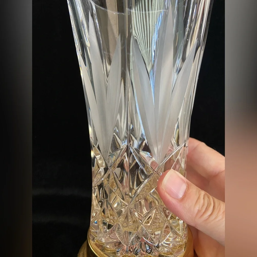 Vintage Irish Killarney Hand Cut Crystal Glass Vase with 24 karat Finish